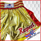 Mongkol Muay Thai Shorts RESPECT Gold Side Red