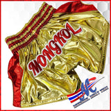 Mongkol Muay Thai Shorts RESPECT Gold Side Red