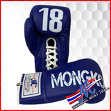 boxing gloves blue #18 Pro fight 10 OZ lace up gloves