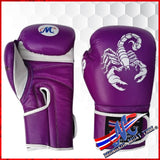 Mongkol Scorpion Collection Boxing Gloves – Purple/White Leather 16oz.