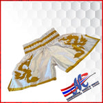 Fly Eagle Flag" Muay Thai Shorts – White &amp; Gold