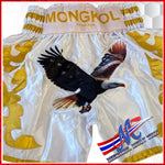 Fly Eagle Flag" Muay Thai Shorts – White &amp; Gold