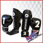 Mongkol Muay Thai Leather Shin Guards – Black “1–2” Edition