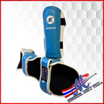 Mongkol Muay Thai Leather Shin Guards – Light Blue &amp; White