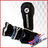 Mongkol Muay Thai Leather Shin Guards – Black “1–2” Edition
