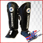 Mongkol Muay Thai Leather Shin Guards – Black “1–2” Edition