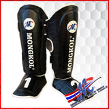 Mongkol Muay Thai Leather Shin Guards – Black “1–2” Edition