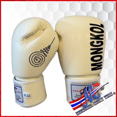 MONGKOL M18 BOXING GLOVES – OFF WHITE (REAL LEATHER)