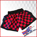 Mongkol Checker Muay Thai Shorts – Pink/Black (V2 w/ Rear Zipper Pocket)