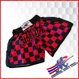 Mongkol Checker Muay Thai Shorts – Pink/Black (V2 w/ Rear Zipper Pocket)