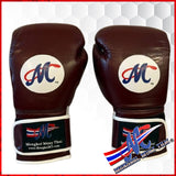 Chocolate Brown Real Leather Muay Thai Gloves 14oz