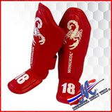 Mongkol Shin Guards Red / scorpion  Real Leather