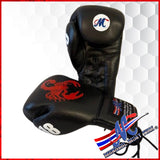 Mongkol Epic Collection Boxing Gloves – Red Scorpion (Black Leather, Lace-Up, 16oz)