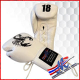 Mongkol Epic Collection Boxing Gloves – Scorpion (White Leather, Lace-Up)