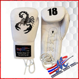 Mongkol Epic Collection Boxing Gloves – Scorpion (White Leather, Lace-Up)