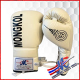 Mongkol boxing gloves Lace-Up  Off White (16 oz) NEW