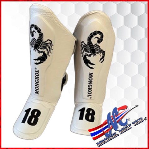 White Scorpion Mongkol Shin Guards – Real Leather | White