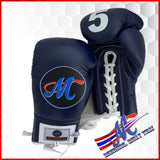 boxing gloves lace up 8oz #5 navy blue white lining