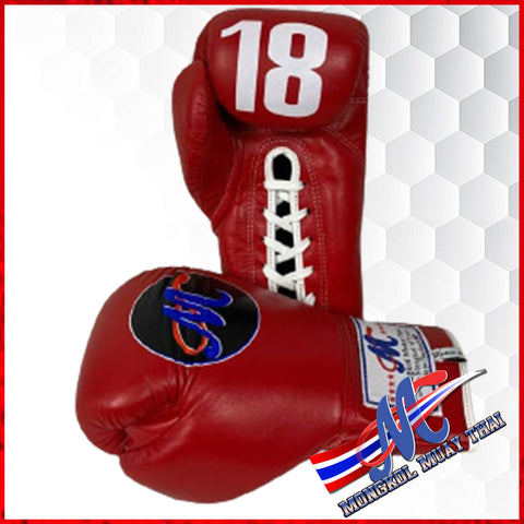 Mongkol Boxing Gloves - Red No.18 Lace up Pro